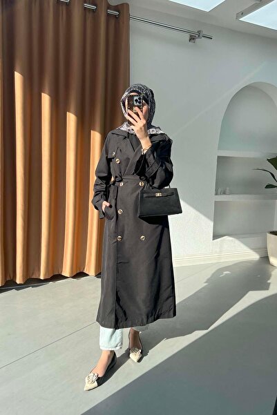 Pardesü Dünyası Çift Düğmeli Trençkot Siyah