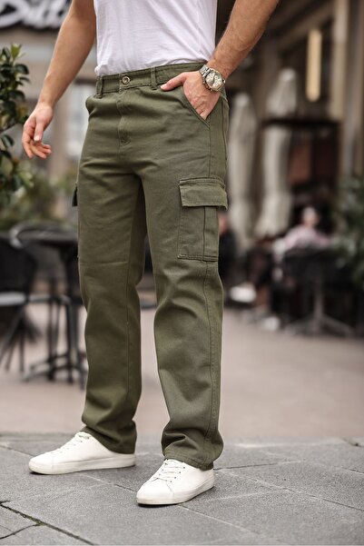 VIKUNYA Men's Khaki Stretch Fabric Cargo Pants Stretchy Gabardine/Canvas Gusseted Pocket Commando Cargo Pocket