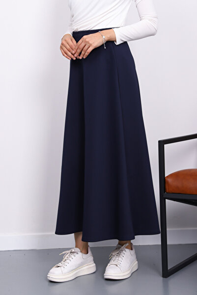 İmajButik Navy Blue Scuba Flared Skirt