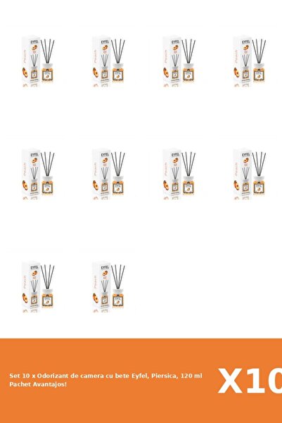 Eyfel Set of 10 x Eyfel stick air freshener, Peach, 120 ml