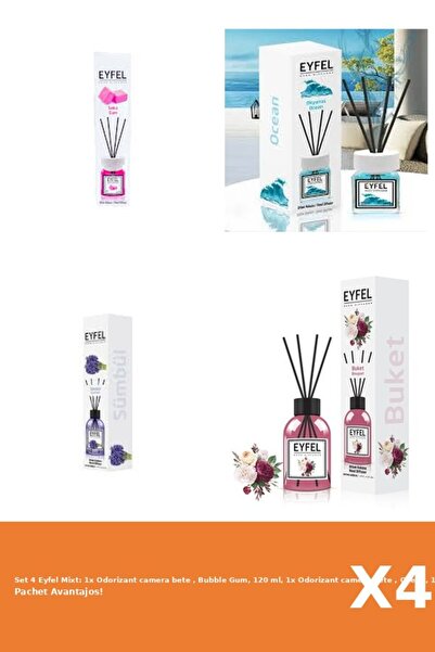 Eyfel Set 4 Mixt: 1x Odorizant camera bete , Bubble Gum, 120 ml, 1x Odorizant camera bete , Ocean, 1