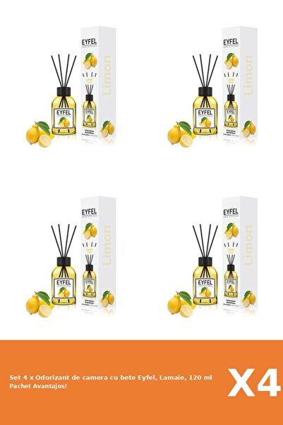 Eyfel Set of 4 x Eyfel stick room freshener, Lemon, 120 ml