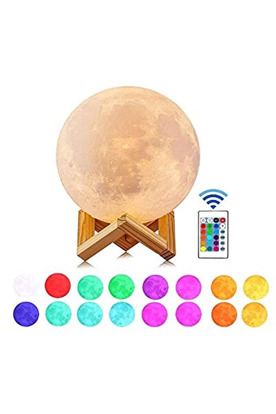 Türkiye مصباح ليلي قمري ثلاثي الأبعاد قابل لإعادة الشحن، 16 لونًا، مع حامل، 1...