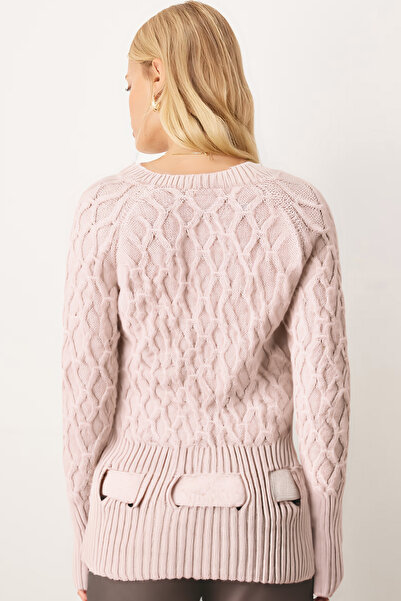 armonika Women's Stone Baklava Pattern Belt Detailed Knitwear Sweater Arm-26K136050