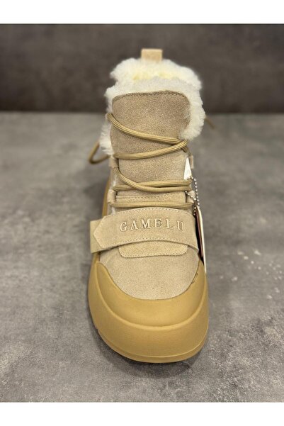 GAMELU Genuine Leather Booties with Fur Inside and Rubber Sole