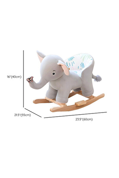 Krista Gray Elephant with plush trunk, rocking chair and wheels