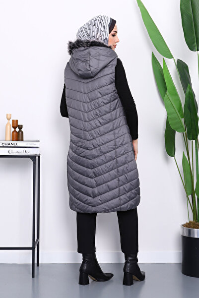 İmajButik Anthracite Hooded Long Inflatable Vest