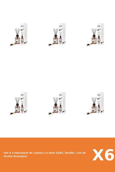 Eyfel Set 6 x Odorizant de camera cu bete Eyfel, Vanilie, 120 ml