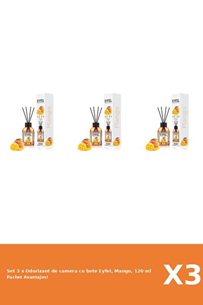 Eyfel Set of 3 x Eyfel stick air freshener, Mango, 120 ml