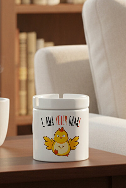 giftkonsept Eh, but It's Okay, Right? (Or: Well, but It's Okay, Right?) Civciv Printed Fun Gift Ceramic Ashtray with Lid, Odorless