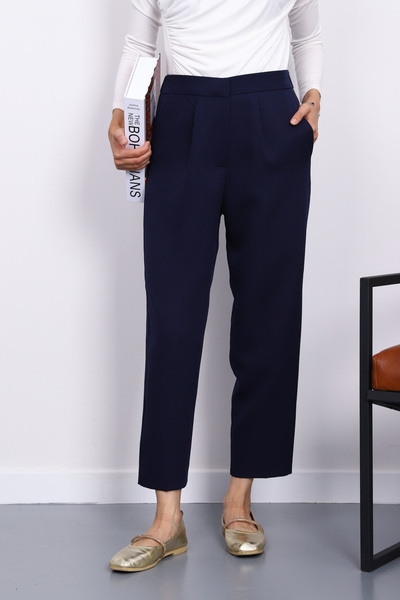 İmajButik Navy Blue Dabıl Waist Elasticized Carrot Pants