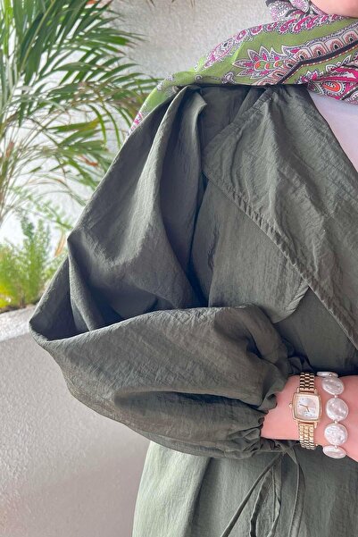 Pardesü Dünyası Kolları İp Detaylı Kuşaklı Trençkot Haki