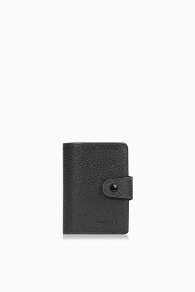 CENGİZ PAKEL Şeffaf Bölmeli Çıtçıtlı Hakiki Deri Erkek Kartlık – 2517 - Siyah