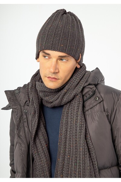 Wittchen Men's Winter Set with a Fine Pattern Dark Gray Acrylic