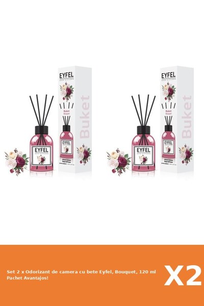 Eyfel Set 2 x Odorizant de camera cu bete Eyfel, Bouquet, 120 ml