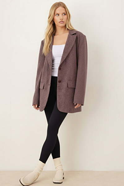 armonika Women's Mink Men's Collar Pocket Covered Shoulder Pad Pack Oversized Cashmere Jacket Arm-26K001044