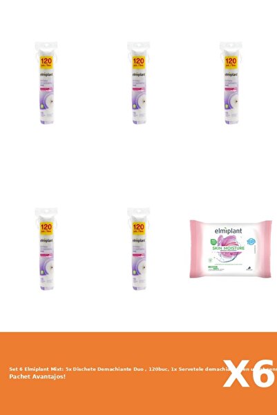 ELMIPLANT Set 6 Mixt: 5x Dischete Demachiante Duo , 120buc, 1x Servetele demachiante ten uscat sensi