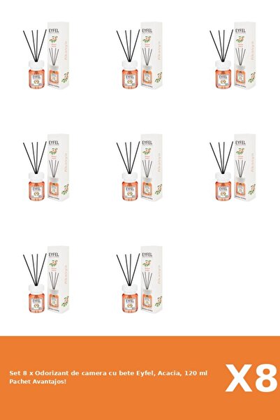 Eyfel Set 8 x Odorizant de camera cu bete Eyfel, Acacia, 120 ml