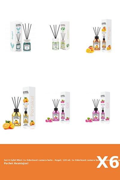 Eyfel Set 6 Mixt: 1x Odorizant camera bete , Angel, 120 ml, 1x Odorizant camera bete , Iasomie, 120