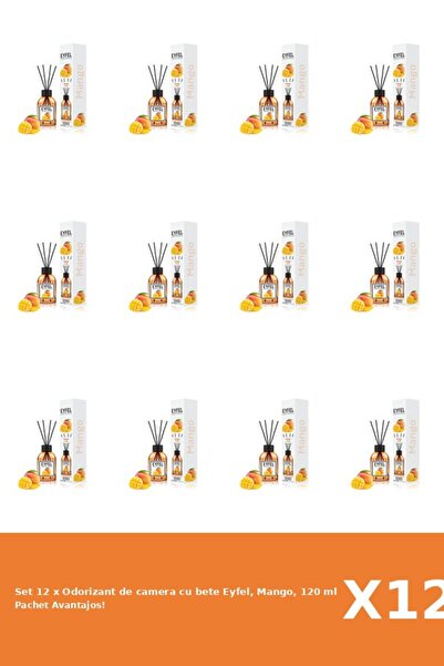 Eyfel Set 12 x Odorizant de camera cu bete Eyfel, Mango, 120 ml