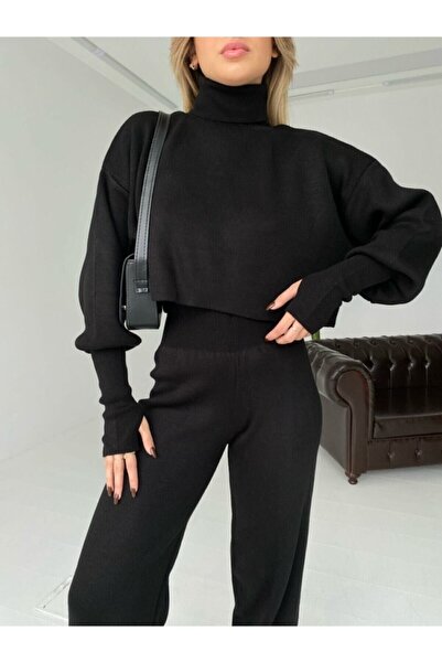 STF MODA Finger-Cut High Waist Knitwear Black Suit