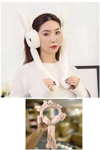 Duffa Căști de pluș Căști de pluș cu iepure Căști cu urechi în mișcare