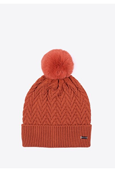 Wittchen Women's hat with a delicate pompom, brick red, brick red viscose