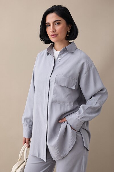 InStyle Ανοιχτό γκρι διπλό κοστούμι με μονή τσέπη και κρυφό πάτο