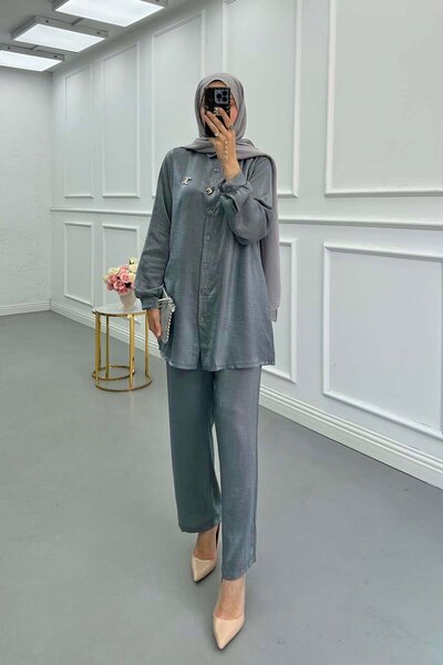 Pardesü Dünyası Broşlu Parlak İkili Takım Gri