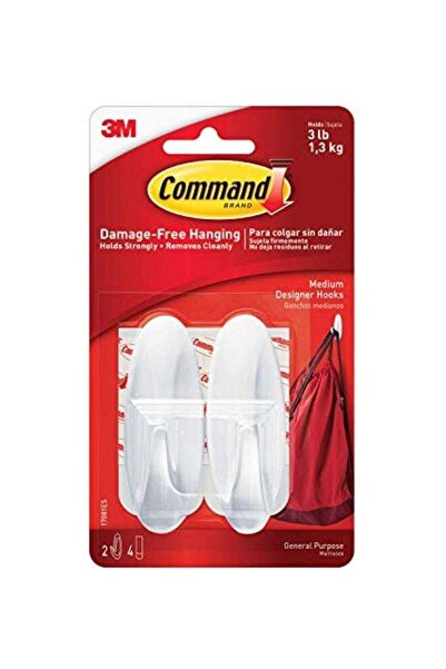COMMAND Plastic wall-mounted hook with 4 strips (2 pieces), white, 355.59x304.8x82.04 mm
