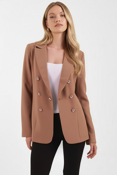 armonika Γυναικείο μπουφάν με κουμπιά σε ανοιχτό καφέ χρώμα ARM-20K001151