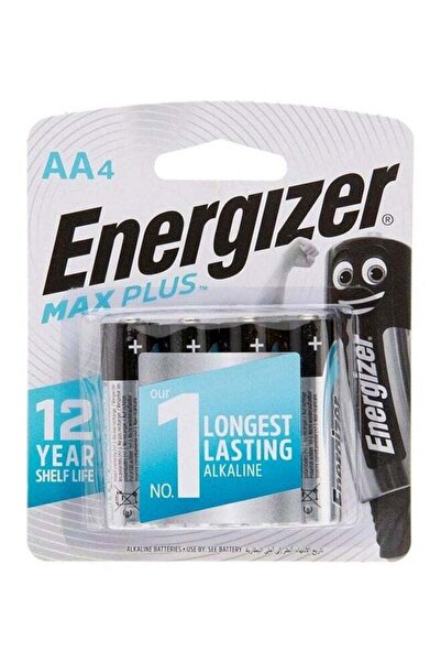 Energizer Max Plus Alkaline AA Battery Pack - 4 Pieces (Silver/Black/White)