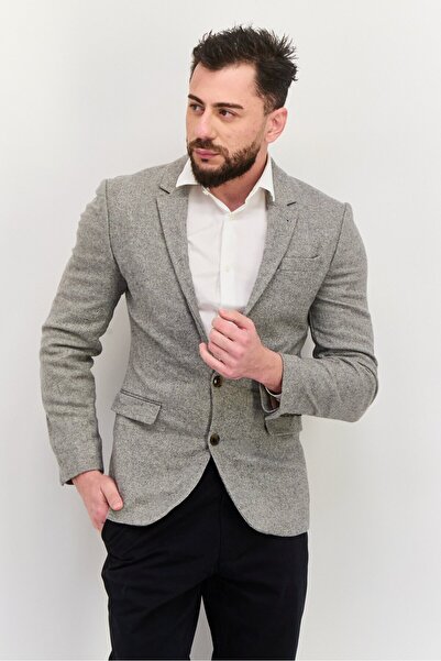 Asos Design Men Regular Fit Textured Blazer, Grey