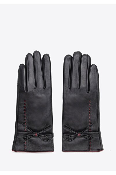 Wittchen Women's Leather Gloves, Warm with Wool, Black, Leather