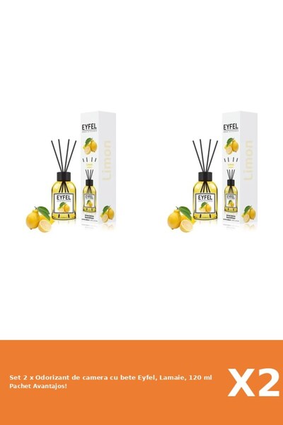 Eyfel Set 2 x Odorizant de camera cu bete Eyfel, Lamaie, 120 ml