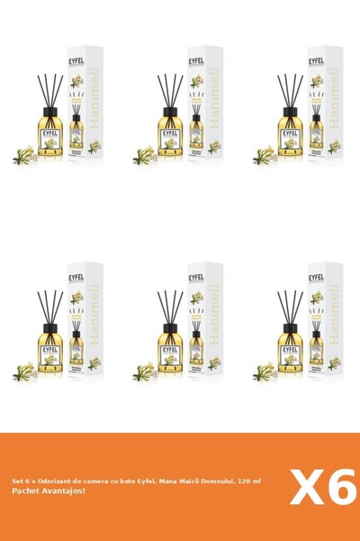 Eyfel Set 6 x Odorizant de camera cu bete Eyfel, Mana Maicii Domnului, 120 ml