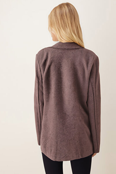 armonika Women's Mink Men's Collar Pocket Covered Shoulder Pad Pack Oversized Cashmere Jacket Arm-26K001044