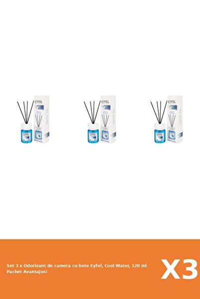 Eyfel Set 3 x Odorizant de camera cu bete Eyfel, Cool Water, 120 ml