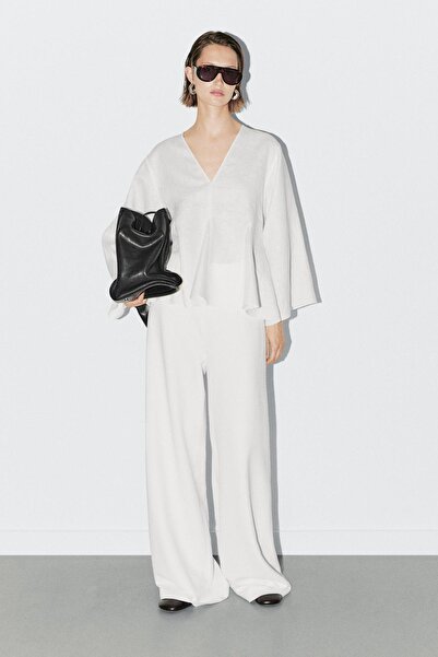 Massimo Dutti Gurme detaylı %100 keten bluz - STUDIO