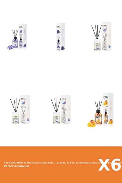 Eyfel Set 6 Mixt: 1x Odorizant camera bete , Lavanda, 120 ml, 1x Odorizant camera bete , Zambile, 12