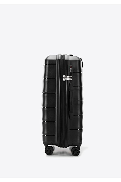 Wittchen Valiză bărbătească medie din polipropilenă cu dungi în relief, neagră, polipropilenă neagră