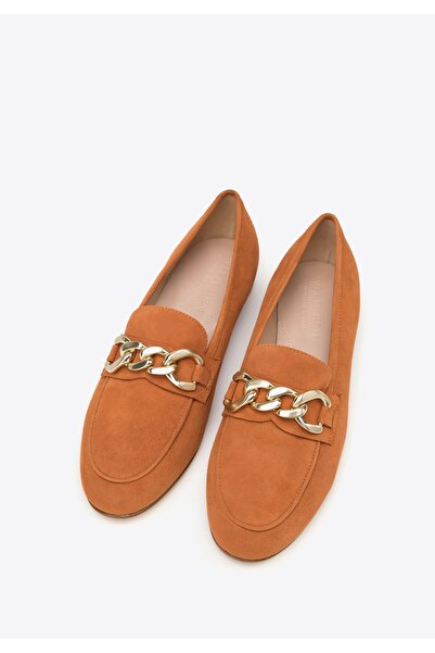 Wittchen Women's Suede Moccasins with Chain, Simple, Brick Red, Brick Red, Suede Leather