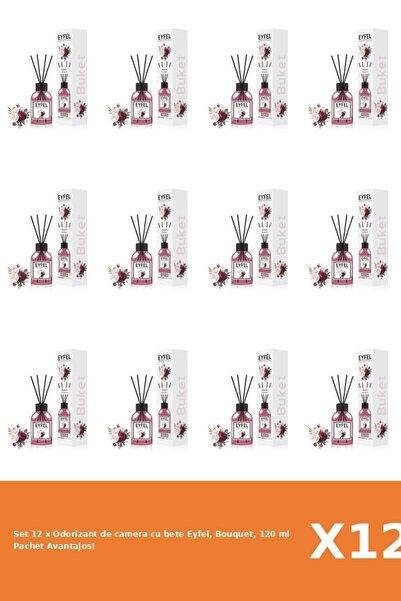 Eyfel Set 12 x Odorizant de camera cu bete Eyfel, Bouquet, 120 ml