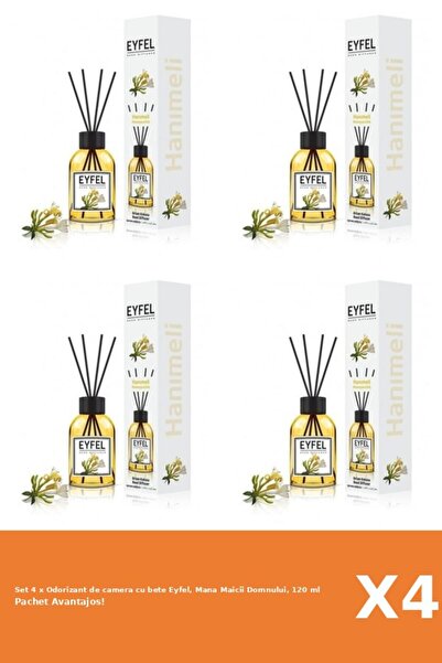 Eyfel Set 4 x Odorizant de camera cu bete Eyfel, Mana Maicii Domnului, 120 ml