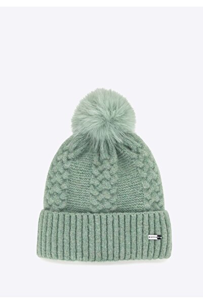 Wittchen Women's fine-knit hat with a pompom, green acrylic