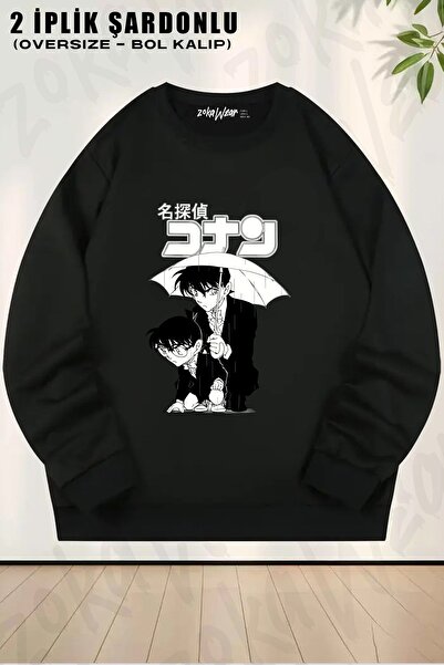 ZOKAWEAR Detective Conan unisex cu imprimeu supradimensionat guler rotund Swea tricou