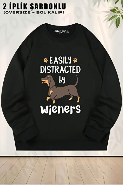 ZOKAWEAR سويت شيرت للجنسين من Dachshund Dog Easily Distracted By Wieners مطبو...
