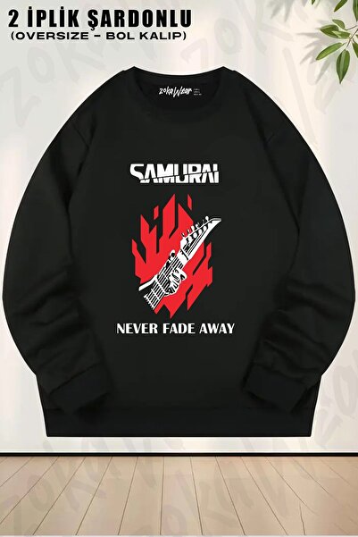 ZOKAWEAR Unisex Cyberpunk Samurai Never Fade Away Graphic Printed Oversized C...