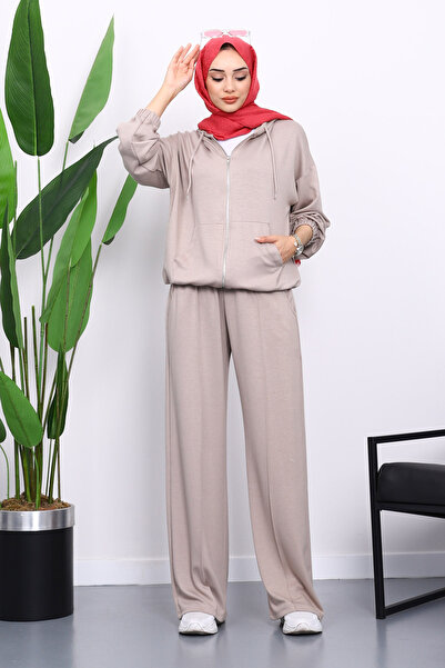 İmajButik Σετ Modal με πέτρινη κουκούλα και τσέπη καγκουρό με φερμουάρ