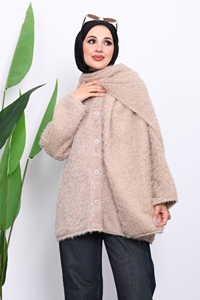 İmajButik Μπουφάν Angora με κουμπιά με δώρο από κασκόλ βιζόν